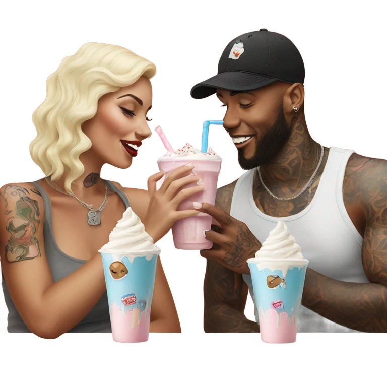 Photo model tattooed couple drinking milkshakes emoji