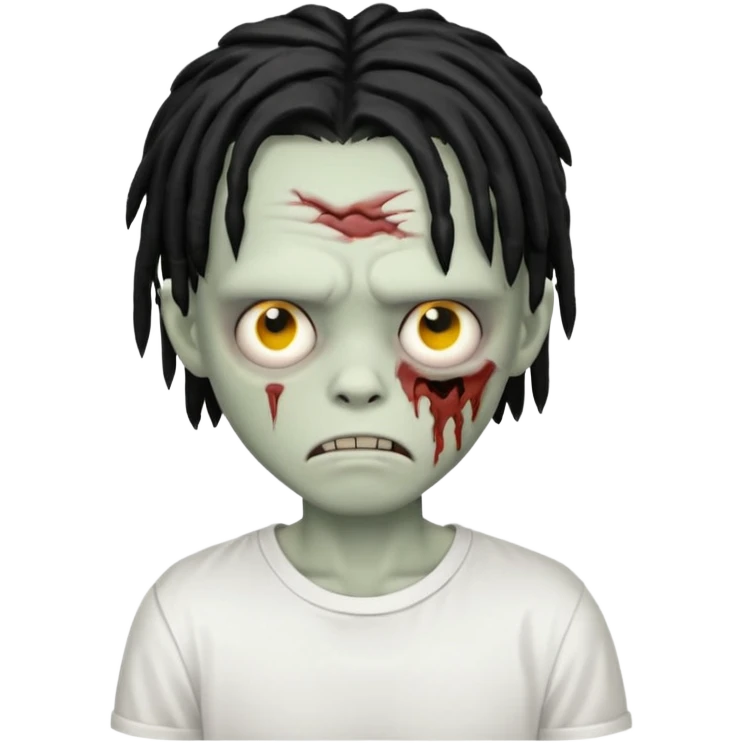 zombie boy with short black dreads that cover eyes and white shirt  emoji