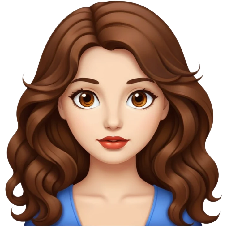 A beautiful lady with long and wavy brown hair and brown eyes, with plump lips. emoji