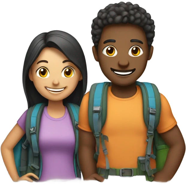 smiling couple with backpacks emoji