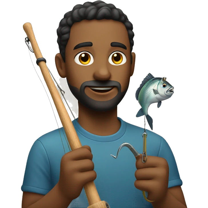 emoji holding fishing hook in his hands, no fish itself emoji