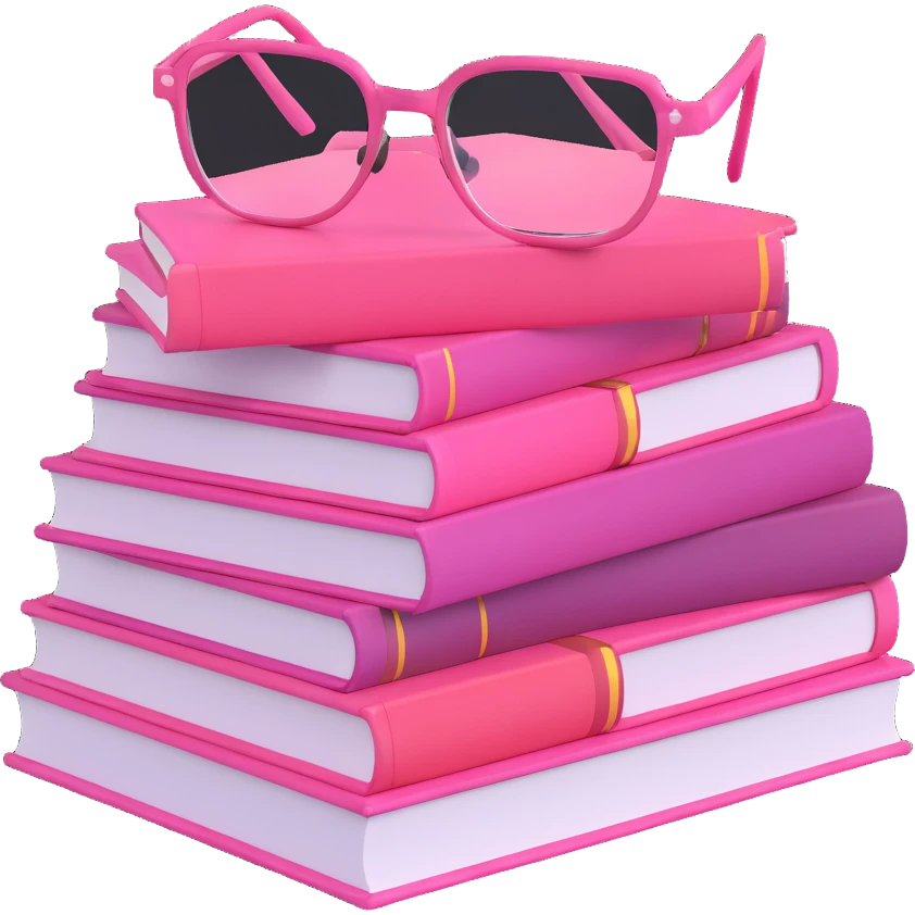 A pile of pink books with glasses on top emoji