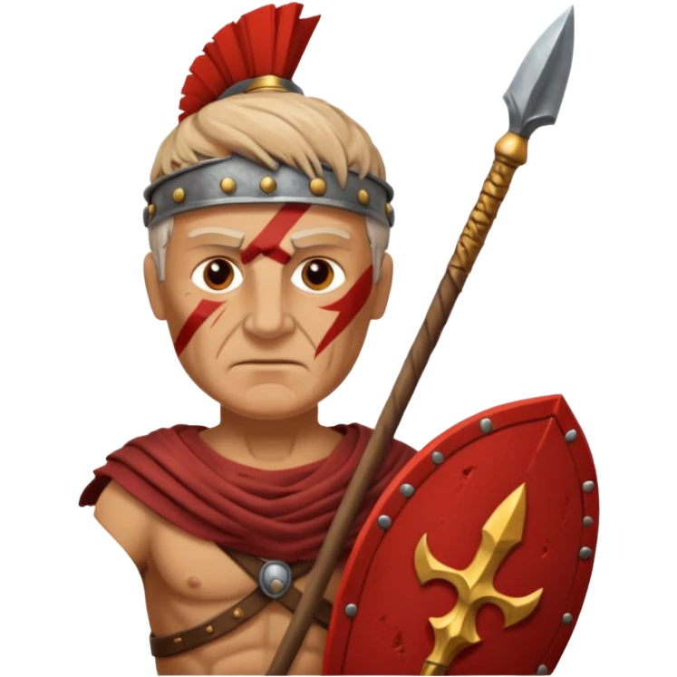 A seasoned Roman veteran with scarred armor, serious expression, gripping his spear.
 emoji
