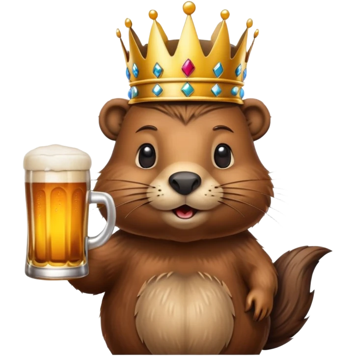 beaver with a crown on head holding a glass of beer emoji