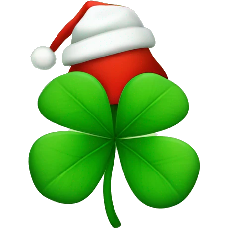 four-leaves clover with christmas hat emoji