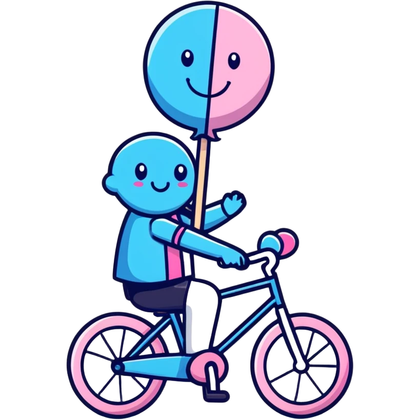 Blue And Pink lollipop with a slick face riding a Blue And black bicycle emoji