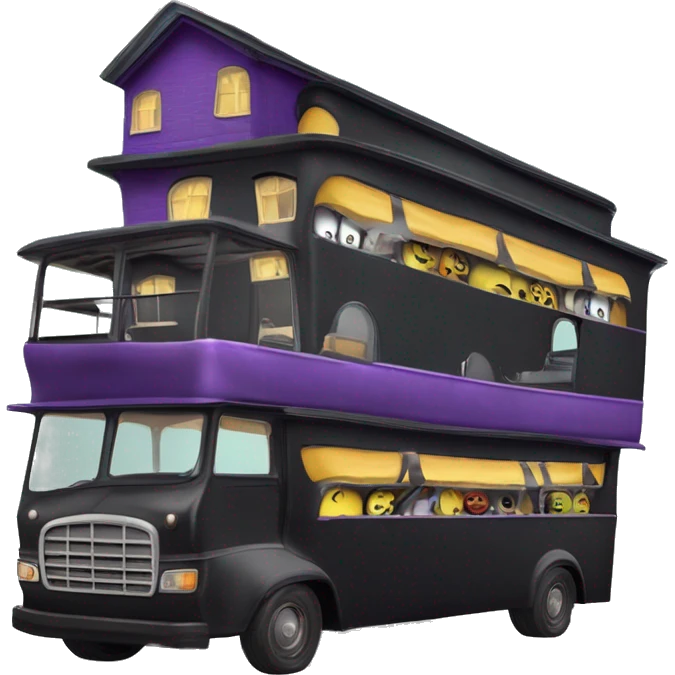 Double decker, wide angle,Reality morticia Addams haunted dream house on food truck  emoji