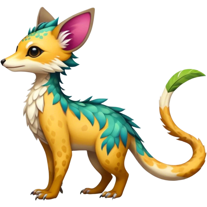 Feral Rare Fantasy vibrant colorful tropical Vernid-Trico-species by LiLaiRa, random markings, tufted tail, tufted ears, full body emoji