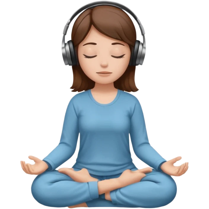 White girl, brown hair meditating with headphones on emoji