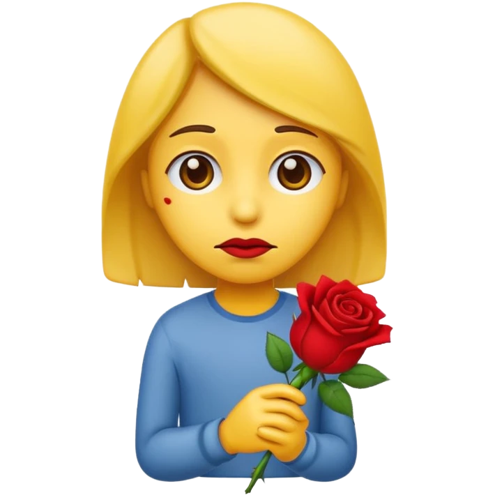 una emoji triste che porge una rosa di fronte emoji