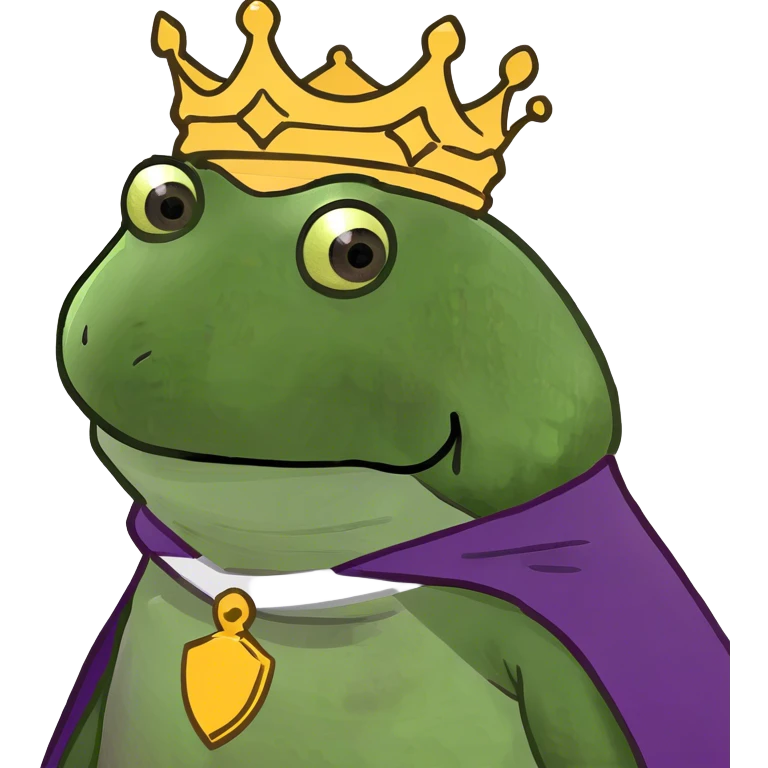 bufo the king wearing a purple cape and gold crown emoji