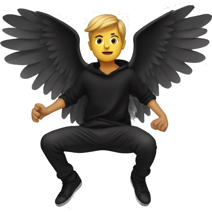 winged falling boy in black emoji