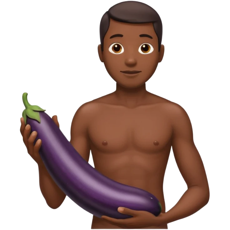 Black naked guy with long black eggplant emoji