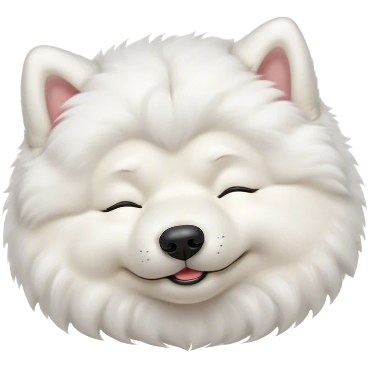 Meme-Worthy Cute Sleeping Samoyed Portrait Emoji, Head resting peacefully with a contented smile, showcasing a delightfully fluffy build and a luxuriously soft pure white Fur, eyes shut in a serene nap, Simplified yet hilariously adorable features, highly detailed, glowing with a soft, drowsy light, high shine, relaxed and utterly lovable, stylized with an air of playful laziness, bright and heartwarming, soft glowing outline, capturing the essence of a comically sleepy companion, so meme-worthy it feels like it could instantly become the next viral sensation of adorable slumber! emoji
