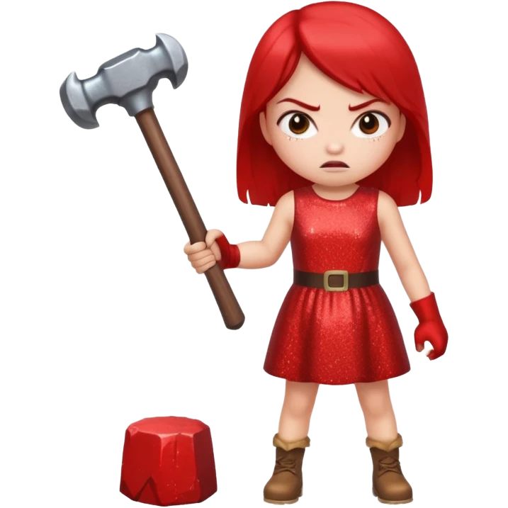 red glitter angry girl with a giant hammer emoji