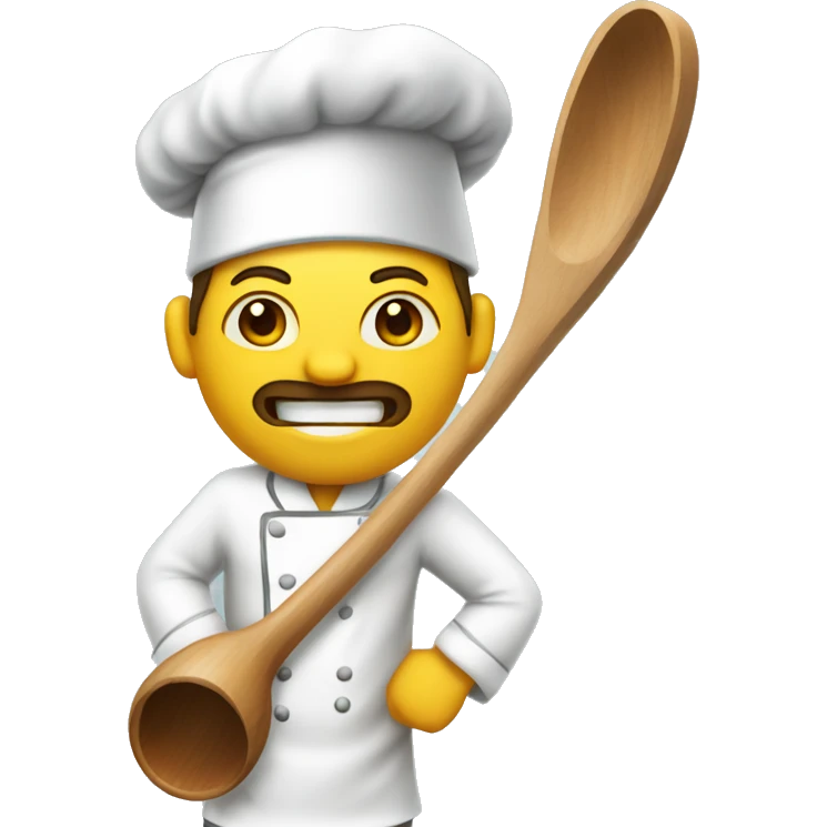 Chef, yellow skin. with a wooden ladle in one hand, a camera in the other hand. emoji