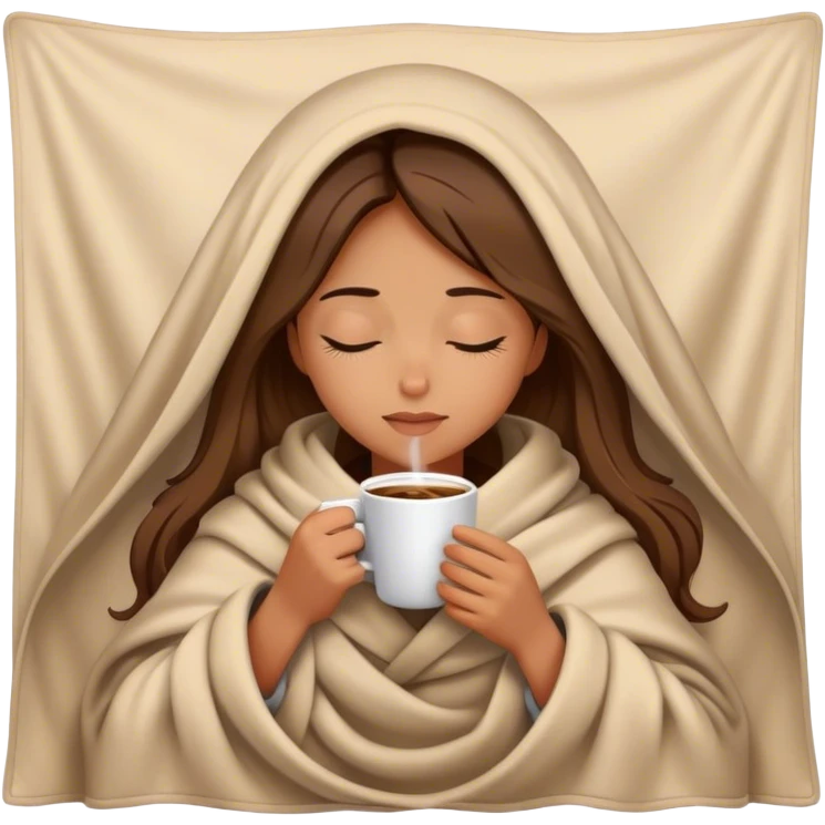 girl inside a blanket sipping coffee eyes closed emoji