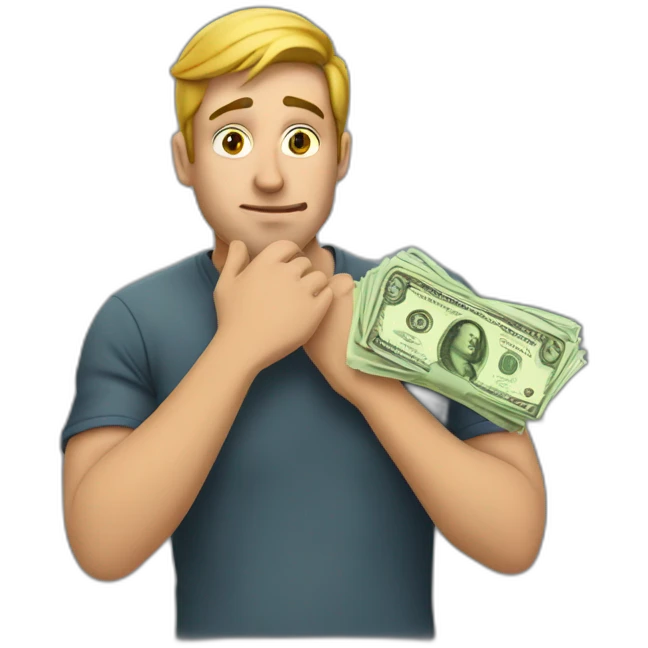 guy with money on his hand and thinking with his hand on his chin  emoji
