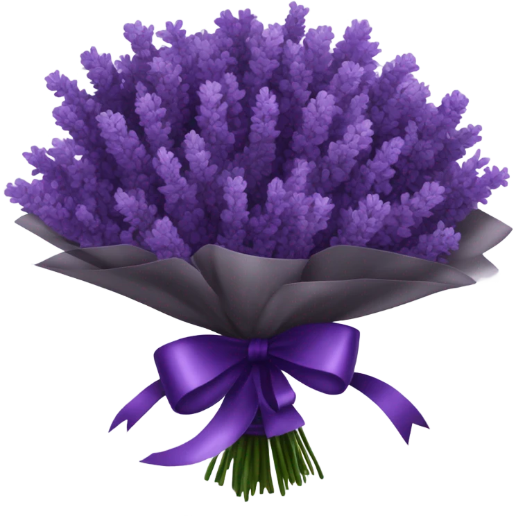 a beautiful aesthetic bouquet of dark purple  lavender tied with a silk purple ribbon emoji