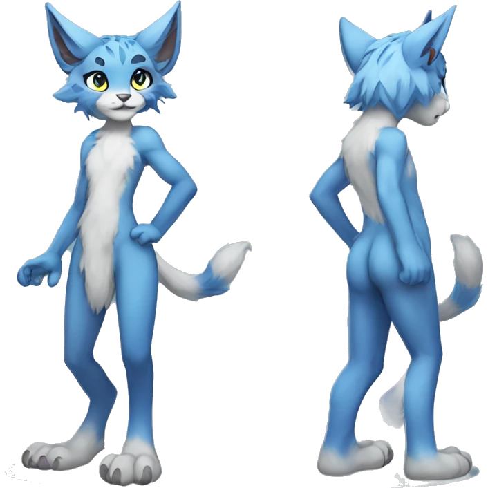 Anthropomorphic Anthro Blue Sona Lynx-Fakémon Furry Full Body emoji
