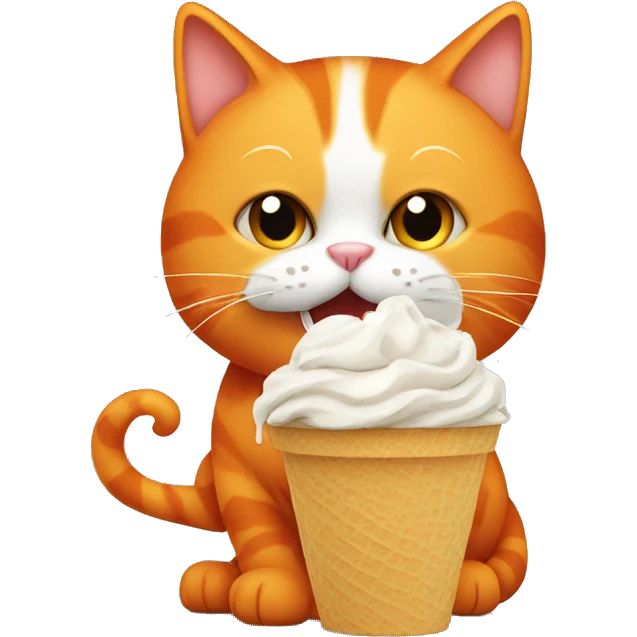 An orange cat eating icecream and drinking coffe emoji