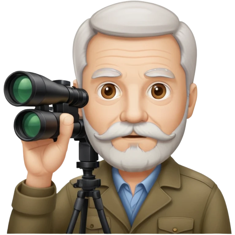Older Man, white skin, full head of hair, beard & mustache, brown hair, holding spotter scope emoji
