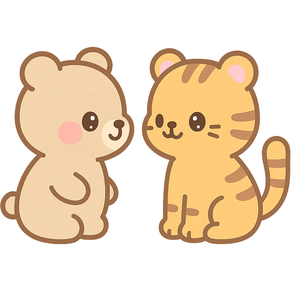 a bear and tiger facing each other, playful and cute kawaii style emoji