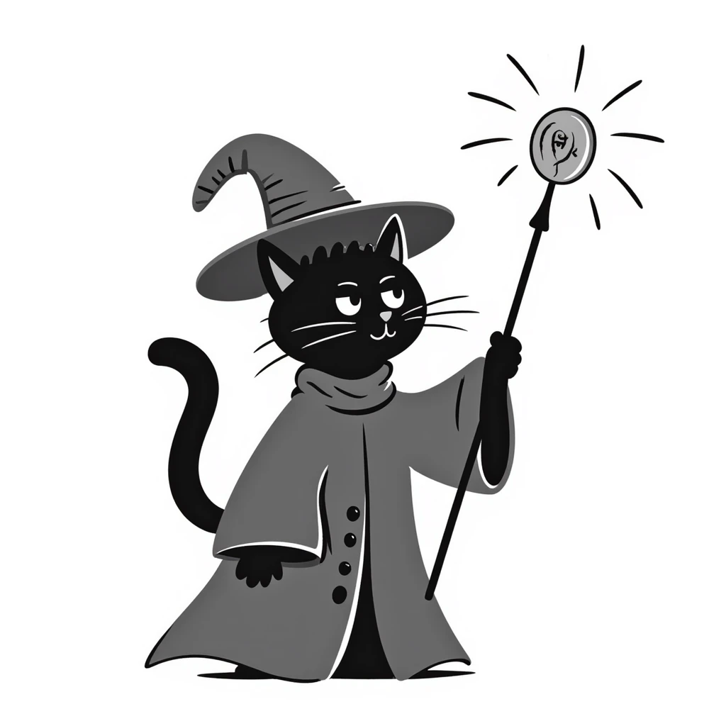 A cat wizard casting a spell with magical staff and flowing robes emoji
