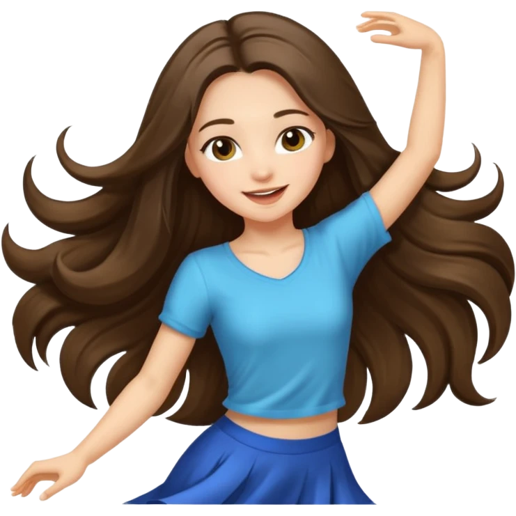 white brunette girl long hair with hazel eyes in light dancing emoji