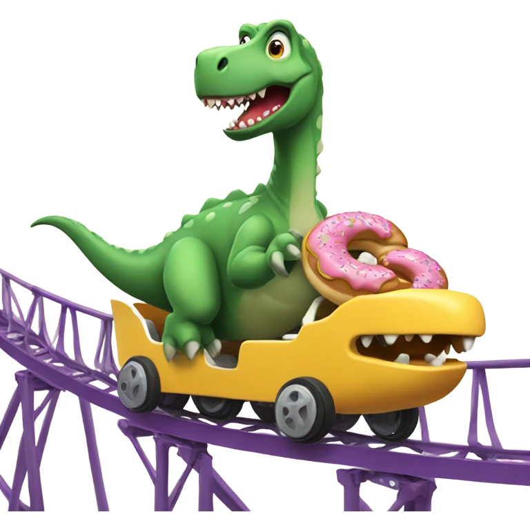 A dinosaur eating a doughnut on a roller coaster ￼ emoji