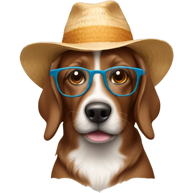 brown dog with glasses and a summer hat emoji