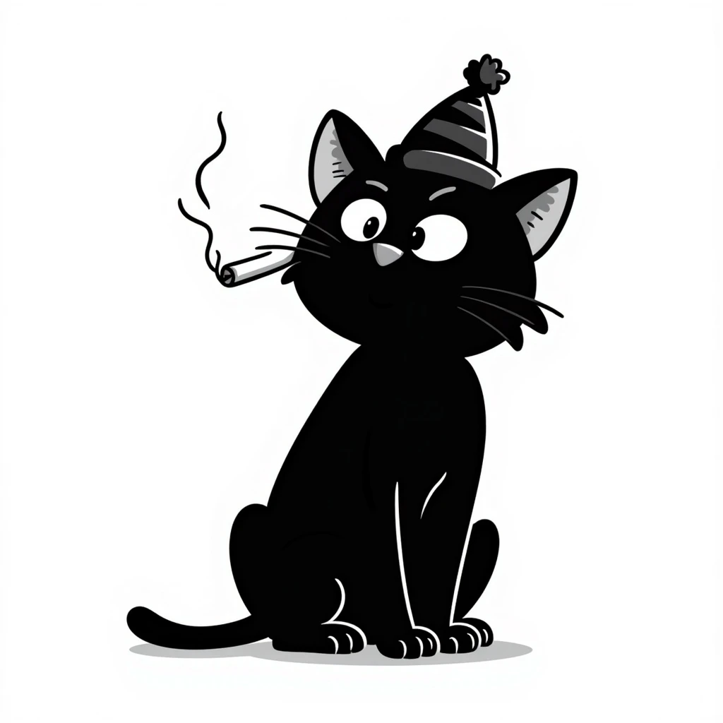 cat holding a cigarette, hand drawn doodle style emoji