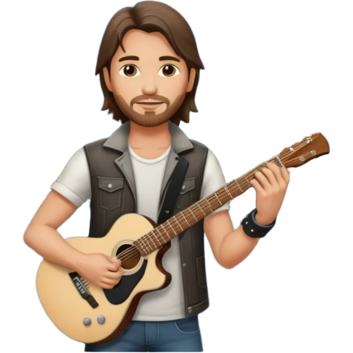 Jony Silverhand from Cyberpunk 2077, city skyline at night, holding a guitar emoji