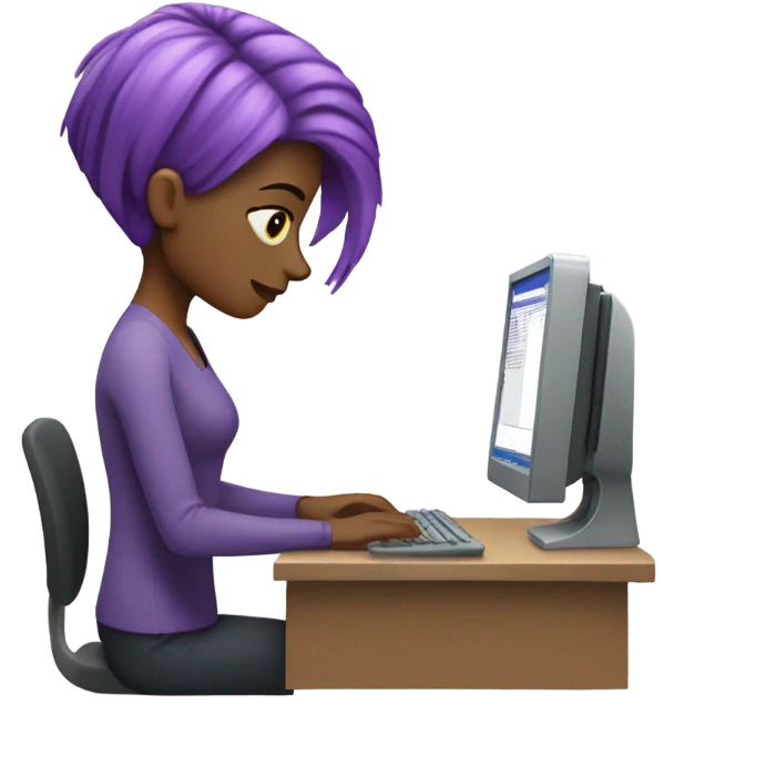 white skin purple hair woman work on computer emoji