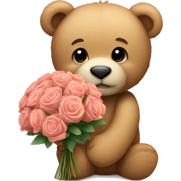 a teddy bear holding a bouquet  emoji