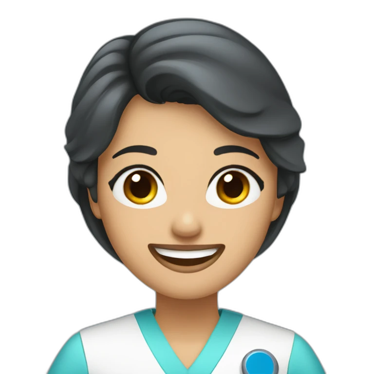 DENTISTA MUJER DE CABELLO NEGRO CON UNIFORME AZUL emoji