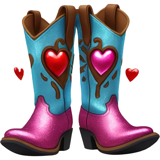 Sparkly cowboy boots with hearts on it emoji