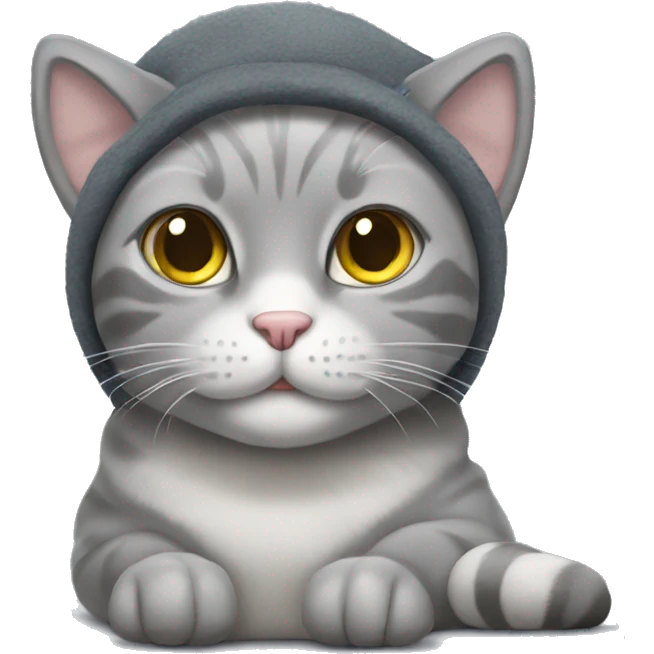 Grey cat put slipper on his head emoji