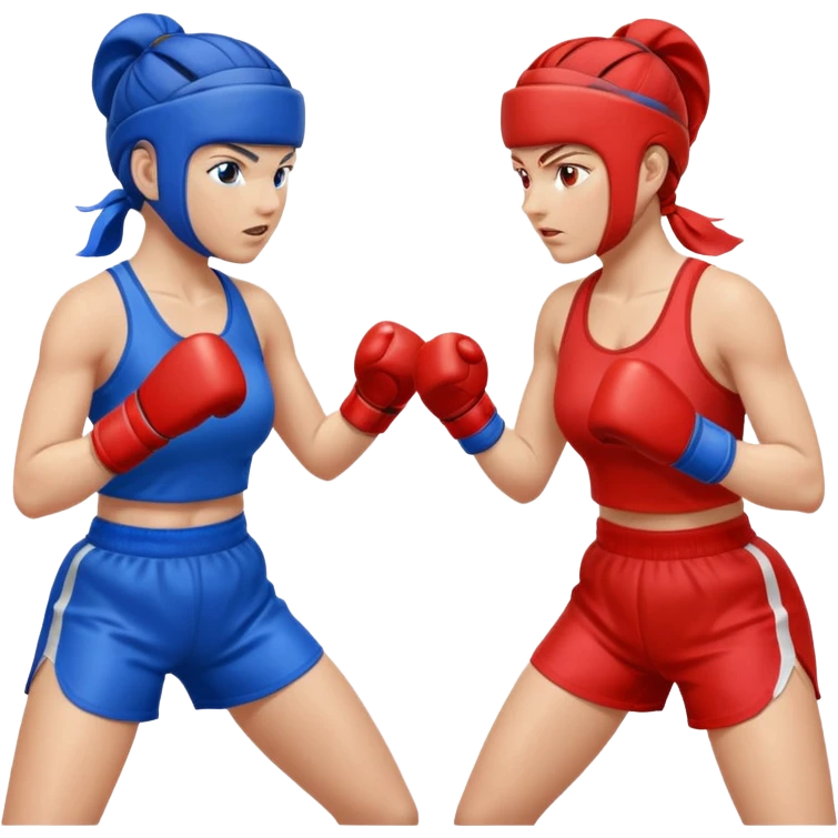 two women sparring, one in blue and one in red emoji