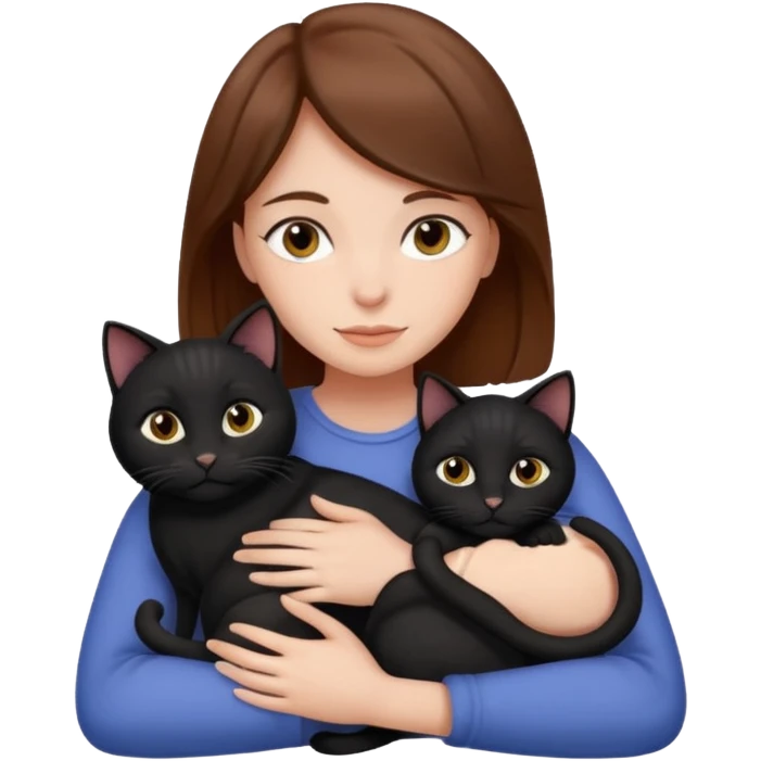 Brown hair girl cuddling 2 black cat emoji