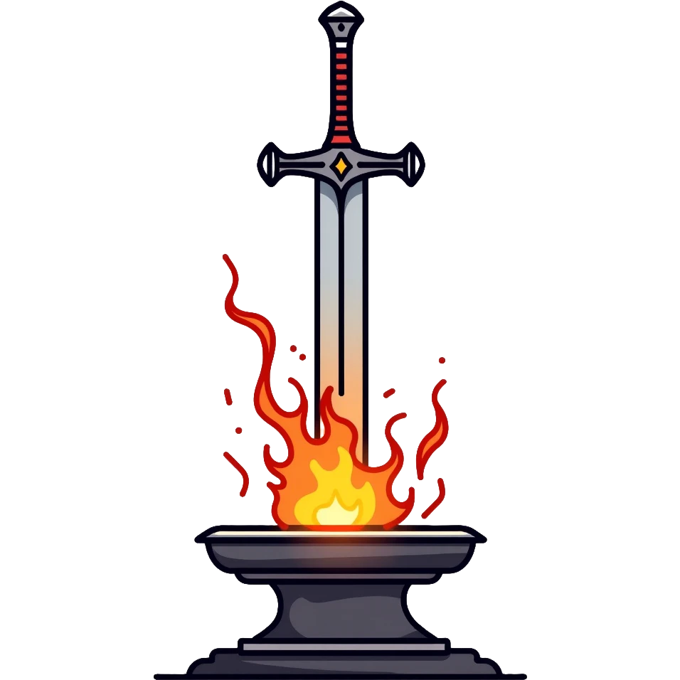 medieval sword being forged, glowing metal on anvil emoji