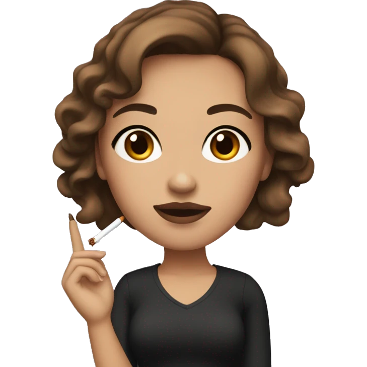 A girl with brown hair, brown eyes, heavy makeup and a cigarette in her hand. emoji
