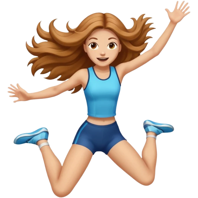 energetic woman jumping with long light brown hair and fair skin emoji