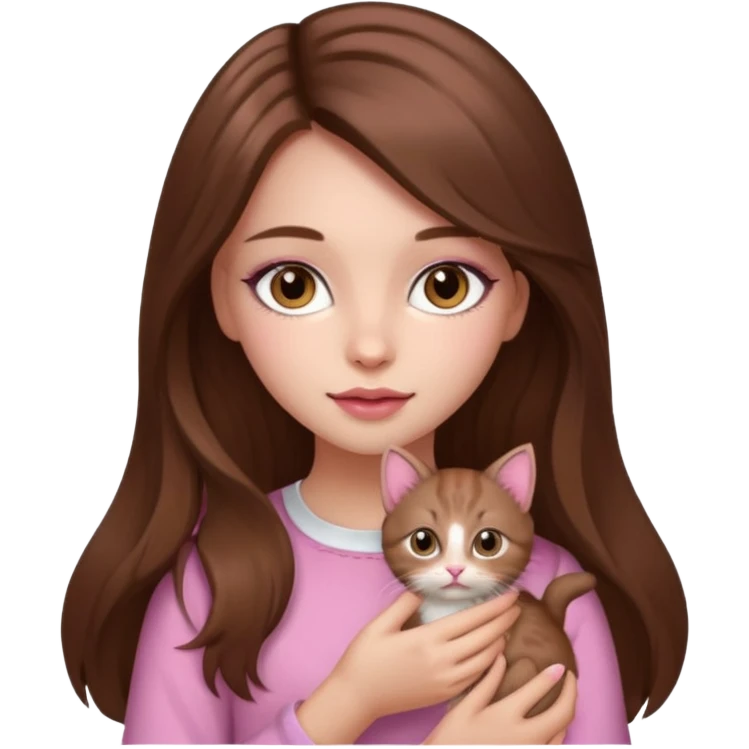 Pretty girl long hair Brown makeup pink kitten emoji