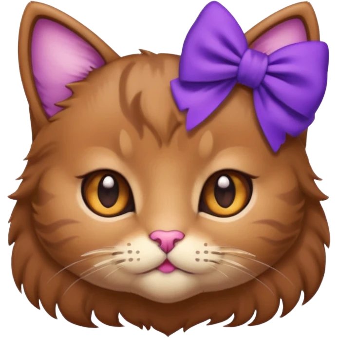 Brown kitty with a one purple bow on the side of her ear emoji