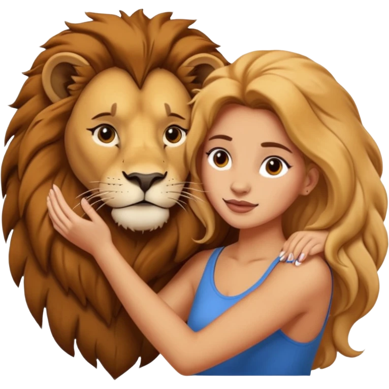 Gata tocando la cabezo de un leon emoji