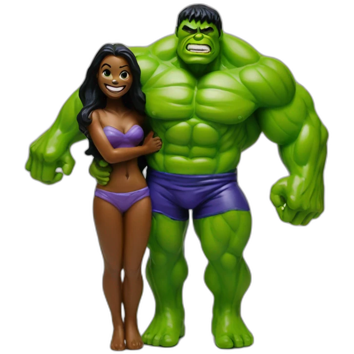 Woman figurine body paint hugging hulk emoji