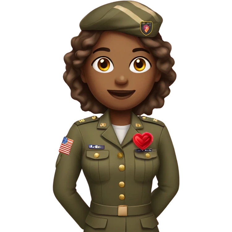 military girl in uniform with valentine  emoji
