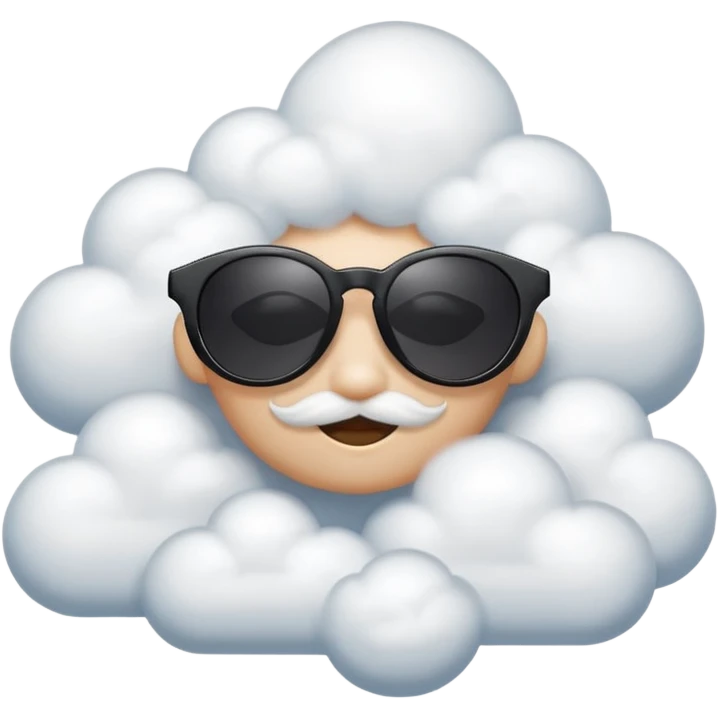 Una cara con lentes de sol oscuros que, en lugar de boca, tiene una pequeña línea curva muy relajada, y está flotando sobre una nube esponjosa o recostada en una hamaca que cuelga de las esquinas del emoji. emoji