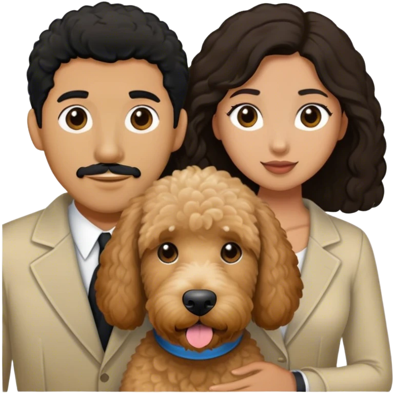 Goldendoodle with black haired man and brown haired woman emoji